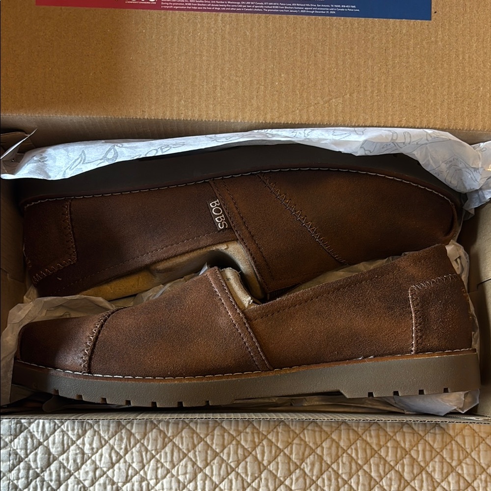 NEW Bobs from Skechers Brown Loafers Slip-On Shoes Woman Size 10